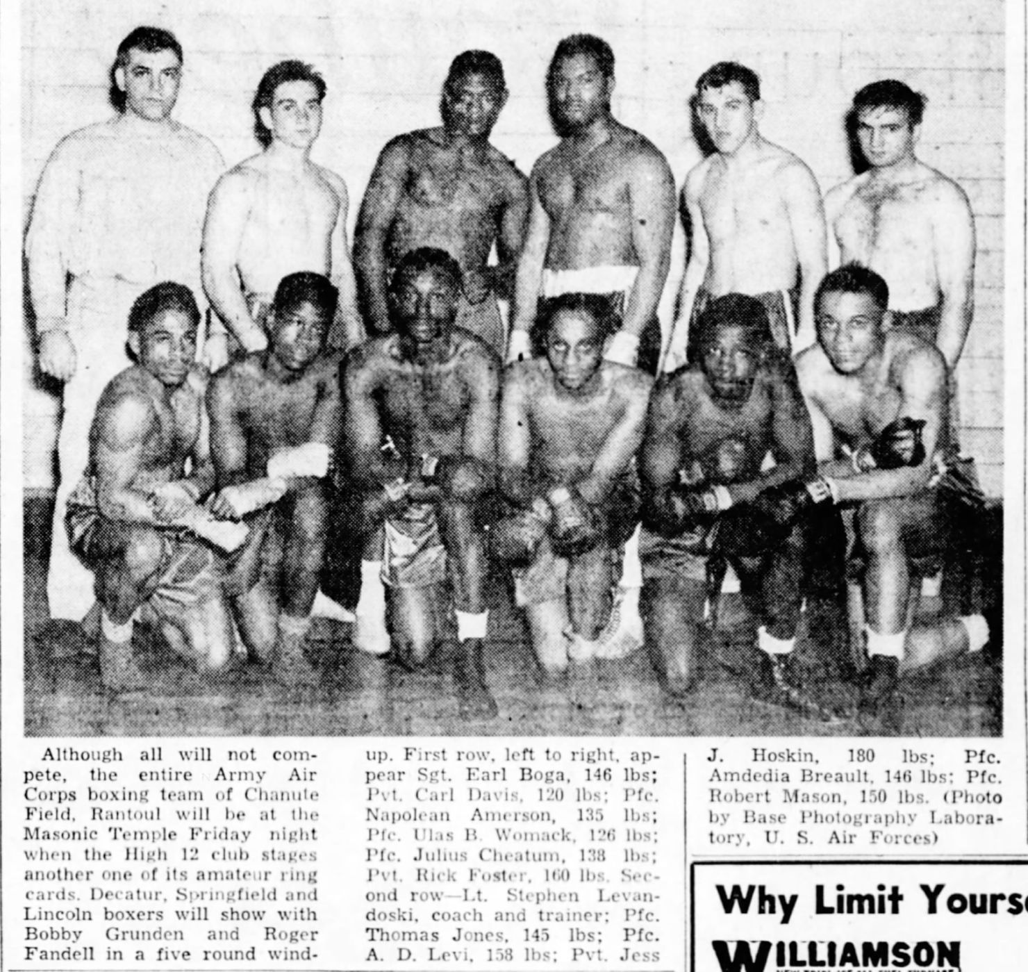 Chanute Field Boxing Team here Friday